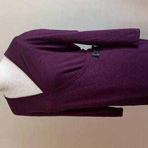 Calvin Klein Knitted Wrap Dress Plum Long Sleeve Midi Length